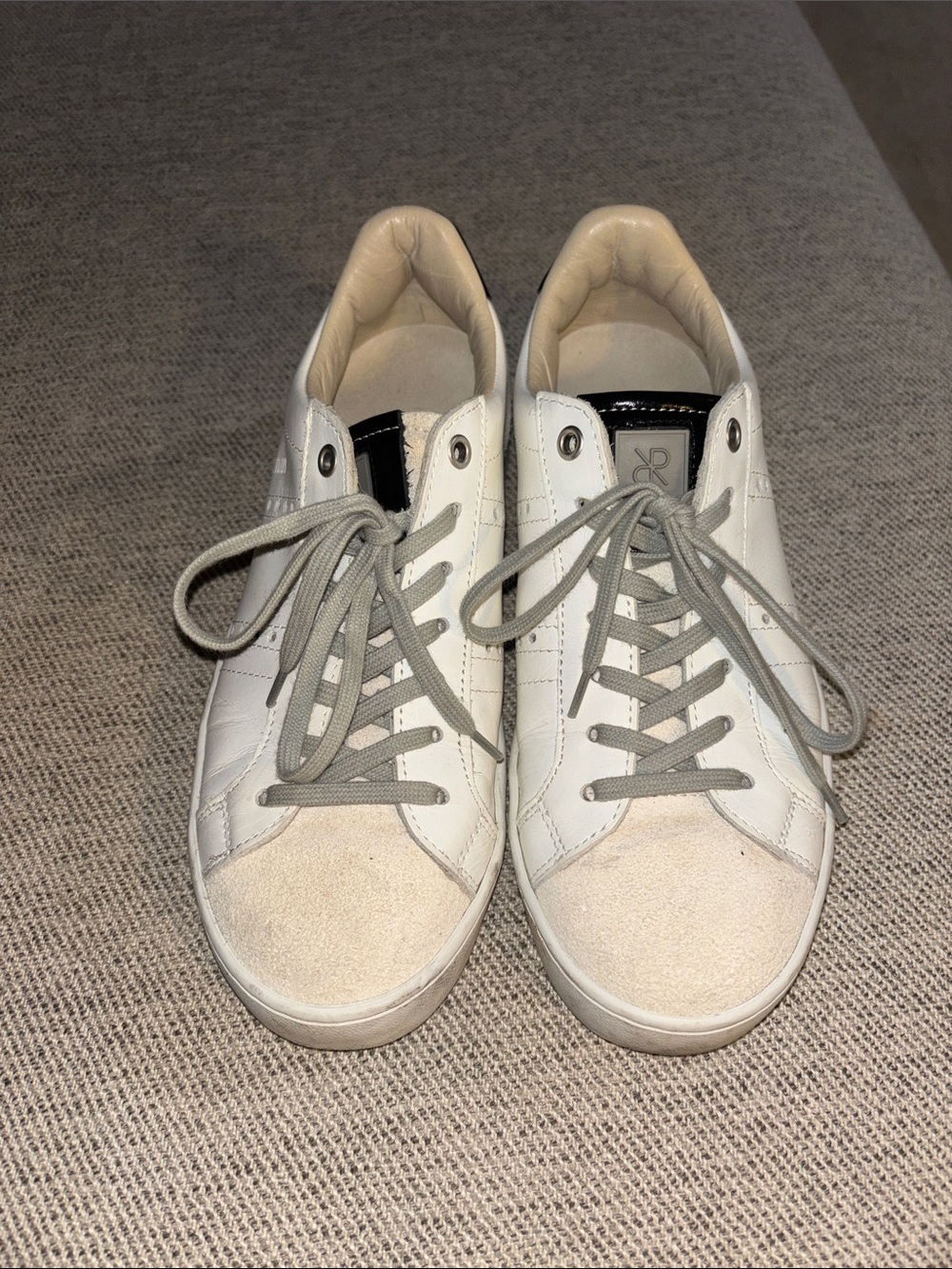 Rubirosa Odile Leather Cream and White Suede-Trim Sneakers Sz 37